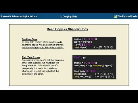 Advanced topics in Lists in Python - Lesson 9 - Part I