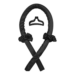 Heatless Curling Rod Headband No Heat Silk Ribbon Curling Rod Hair Roller Curls with Hair Claw Clip Lazy Natural Soft Wave DIY Hair Rollers Styling Tool for Sleep in Overnight (Black)
