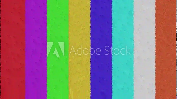 Retro TV Test Pattern Color Bars And Warning Text No Signal - Television Test Card Transmission - No Signal Broadcast With Glitch Distortion Noise Static Bad Interference Effects. 4k
