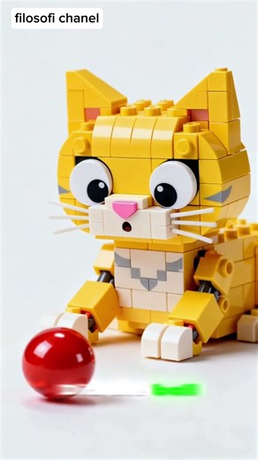 little cat and red ball #LegoCat #CatToy #LegoFun #CatPlay #LegoCatToys #LegoAnimation #Funny