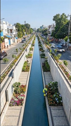 Urban Canal Transformation | Modern Walls & Greenery.(AI Environmental Transformation)