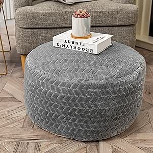 Round Pouf Ottoman Stuffed Velvet Floor Pouf Footrest Foot Stool Bean Bag Floor Chair for Bed Room Living Room Accent Seat 20x12inches with Filler