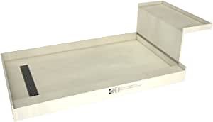 Tile Redi RT3660L-BN-RB36-KIT Shower Pan and Bench with Left Drain- Single Curb Shower Base, Bench, 2" PVC Drain, and Grate Included, 72" Width x 36" Depth