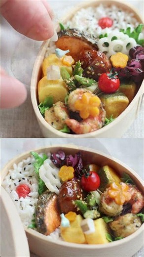 曲げわっぱ弁当 1/3スケール お弁当箱とお箸は檜を削って制作 食べ物は主に粘土で作っています #お弁当 #粘土 #shorts