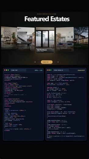 3D Real Estate Card Slider Using HTML CSS & JavaScript | SITHUB #Shorts