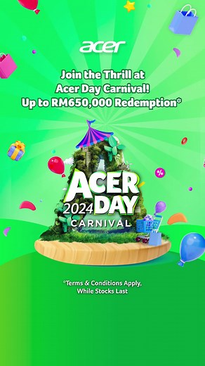 You heard that right — we're taking Acer Day nationwide! 🚚💨​ Be part of the tech carnival of the year and enjoy exclusive deals, discounts, and freebies at select locations all over Malaysia.​ ​ Our Flash Sale items are extremely limited, so be sure to snatch them while you can. 🤑 We'll see you very, very soon! 👋​ ​*T&C applies​ ​#AcerDay2024 #AImlimitless #AImlimitlessMission #MyAcer #Intel