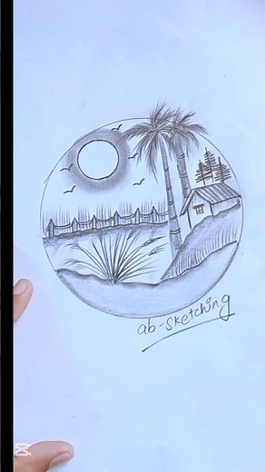 Easy Circle Scenery Drawing with pencil Tutorial##ArtTutorial#EasyArtTutorial