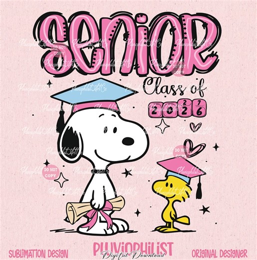 Trendy Senior 2026 Graduation PNG, Cartoon Snoopy Cap Diploma Shirt Design (digital Download) - Etsy
