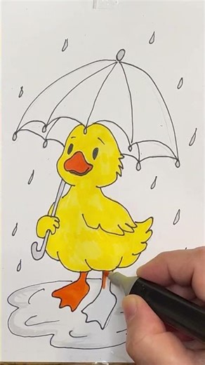 Untitled video Cute Chick with an Umbrella ☔🐥 | Relaxing Speed Drawing