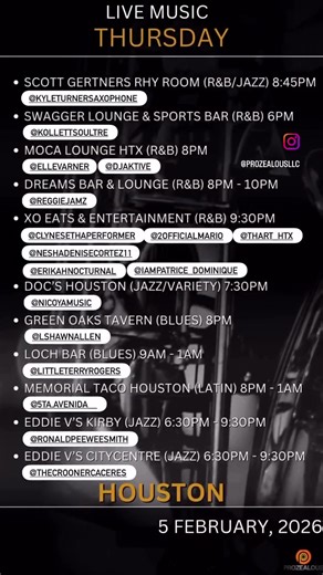 #houstonlivemusic Houston’s Thursday Live Music Lineup! #Houston #houstontx #houstonevents #houstonmusic
