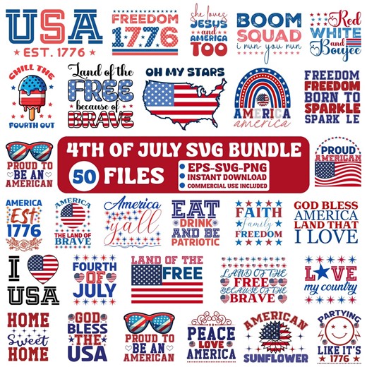 4th of July SVG Bundle | Patriotic USA Designs | Independence Day SVG Png - Etsy