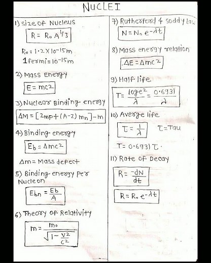 NUCLEI CLASS 12 PHYSICS FORMULA NOTES🔯🔯