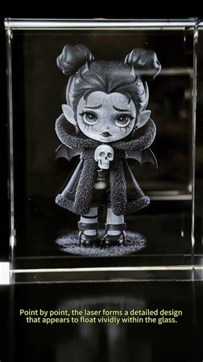 Green Laser Crystal Engraving | Beautiful Anime Doll Inside Crystal