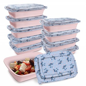 Disney Meal Prep Containers BPA-Free Plastic 4.2-Cup Stitch Blue & Pink Leak Resistant Food Storage Containers, Set of 10 with 10 Character Lids