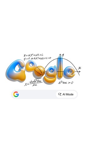 What do a basketball shot and a parabola have in common? 🏀 Today’s #GoogleDoodle highlights the Quadratic Equation and all its arches. Dive deeper in AI Mode. | Google