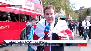 Watch: Jack Carson downs his pint as he celebrates St George's Day festival in London