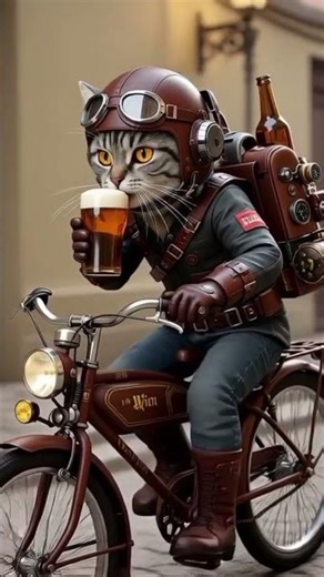 Cat Riding a Cycle with Bear Drinking Along 🐱🚲🐻 | Hilarious Duo!