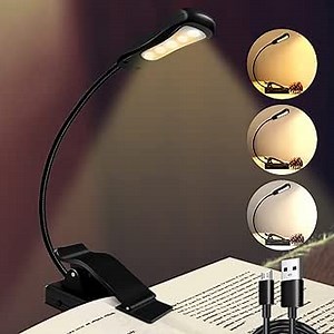Book Light - Rechargeable Reading Lights for Books in Bed with Timer, Clip On Kids Reading Light with 3 Colors & 9 Brightness, Small LED Reading Book Light for Bed, Sofa, Music Stand, Office, Travel