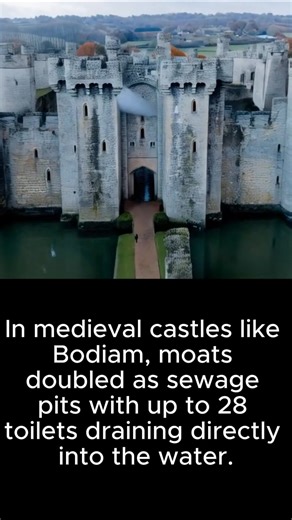 In medieval times, castle moats served more than just defense they were also part of the sewage system. Toilets called garderobes emptied straight into the moat. At England’s Bodiam Castle, 28 toilets drained into the same waters, creating a foul but effective deterrent. | History Exposed
