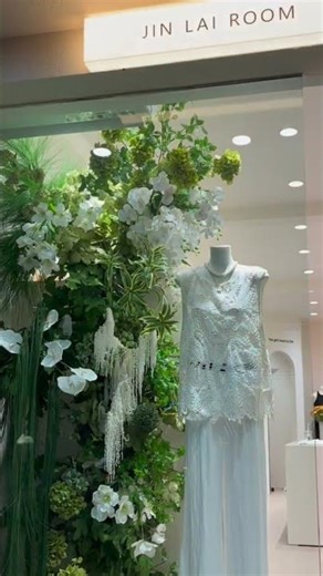 Elegant Floral Window Display | Fashion Store Visual Merchandising Layered textures for visual depth