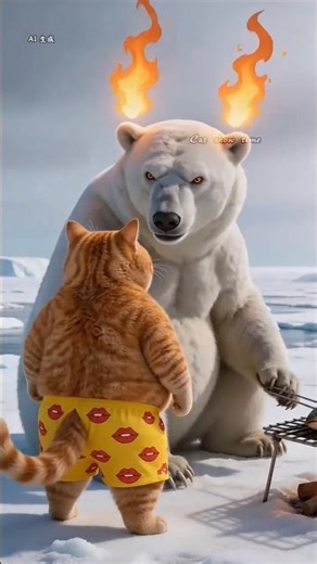 Tiger and Funny Cat fighting with bear 🤣🤣 #cat #funny #cute #shortsfeed #shorts