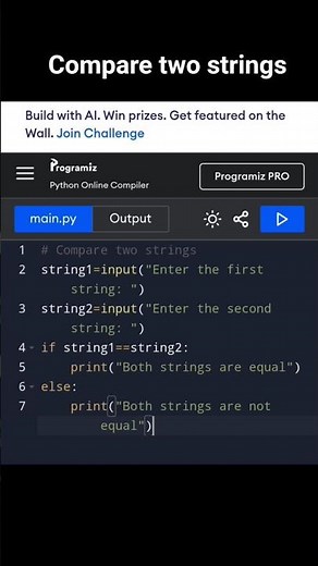 Compare two strings program-python #coding #python