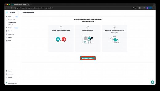 Setting up and submitting a super payment via Beam