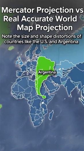 Note the size and shape distortions of countries like the U.S. and Argentina #historyshorts #shorts