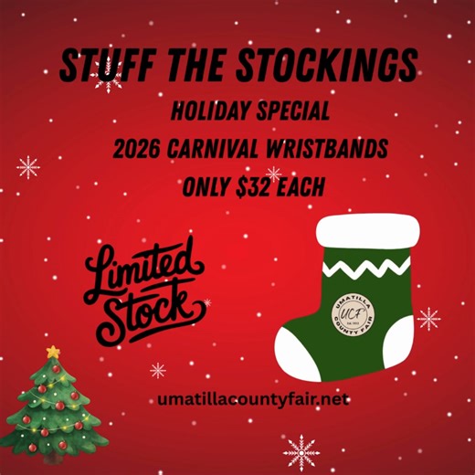 🚨 STOP SCROLLING! 🚨 The HOLIDAY WRISTBAND FLASH SALE is LIVE, but it won't last! Give the gift of non-stop fun this year! 🎢🎡🎠 ✅ ALL-DAY RIDES ✅ BEST PRICE OF THE YEAR ✅ LIMITED STOCK! Once they're gone, they're gone! Don't miss out on this deeply discounted fun! 🔗 BUY NOW BEFORE THEY SELL OUT: umatillacountyfair.net #Carnival #HolidaySale #LimitedTime #FlashSale #UCF #GiftIdea #HurryUp | Umatilla County Fair