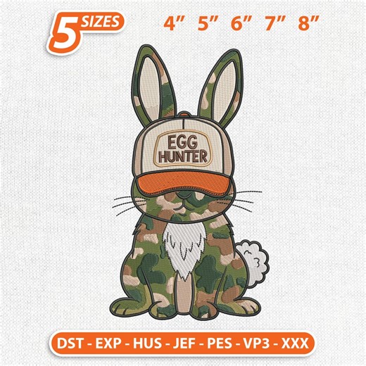 Egg Hunter Camouflage Rabbit Embroidery Design, Easter Bunny Baby Camo Machine Embroidery Stitch File - Etsy