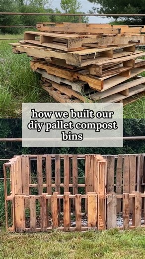 Sow Right Seeds on Instagram: "🧑‍🌾🪱🌱 Make your own diy composter using repurposed wood pallets. A simple and affordable project anyone can do at home! FAQs & Tips: • Choose a nice level spot that is easy to access. A little bit of sun will help speed up the composting process. • Any size pallet will work, the ones shown here are 40 x 48 inches. • The wire acts as a hinge so we can open the front and easily scoop out the compost. • Multiple bins allows for different stages of composting. We b