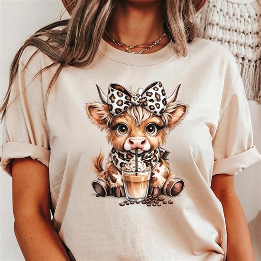 Cute Coffee Cow T-shirt – Adorable Baby Cow Illustration, Kawaii Aesthetic Animal Tee, Perfect Gift for Coffee Lovers - Etsy
