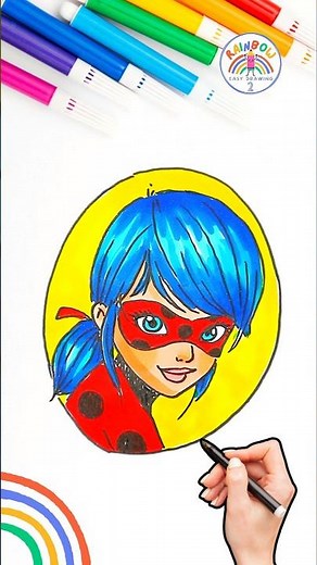 Draw Cute Disney Princesses | Drawing of Miraculous Ladybug Girl Easy 🌈👸🏼#disney #drawing #shorts