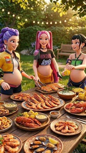 Kpop Demon Hunters but they're pregnant: Seafood Buffet 🦞🦐 #kpopdemonhunters