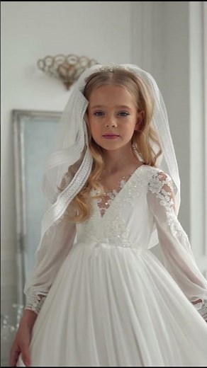 3301 Girls First Communion Dress with Sleeves