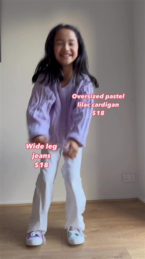 How gorgeous are our girls' oversized cardigan and wide leg jeans? 💜 Shop our cute and comfy kids range now, all at our famously low prices. | Kmart Australia