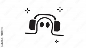 animated ghost boo listening music using headphones. Happy Halloween. Cute cartoon spooky character. Seamless looping video with alpha channel on transparent background. Motion graphic animation