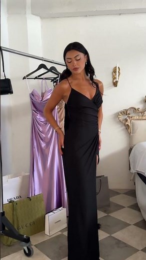 Black Satin Lace-Up Prom Dress ✨ Strappy Back Glam Gown | Amoris T102