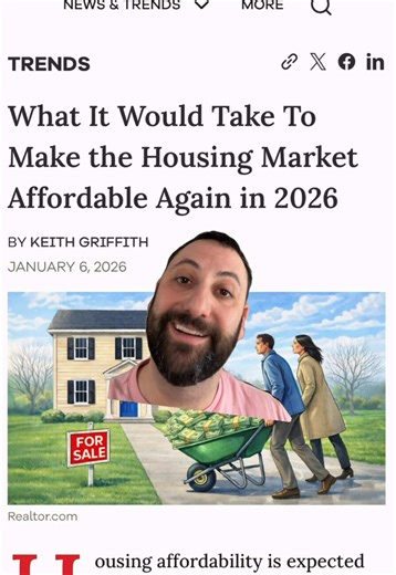 Waiting for rates to hit 2.65% so you can afford a home? You'll be waiting forever. 🏠 New Realtor.com study reveals the harsh truth: for affordability to return to pre-pandemic levels, we'd need mortgage rates to plummet to 2.65%, incomes to jump 56%, OR home prices to crash 35%. Reality check: None of these are happening. So what are smart buyers doing instead of hoping for miracles? ✅ Expanding their geographic search ✅ Prioritizing bones over beauty ✅ Buying based on need, not want ✅ Choosin