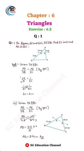 Class 10th Maths Chapter 6 Triangles Exercise : 6.2 Q : 1 to 3 | New NCERT | CBSE Board |