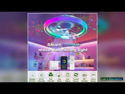Ceiling LED Light Fan with Speaker SixSpeed Ceiling Fan RGB Remote APP Control Dimmable 360 Rotatin