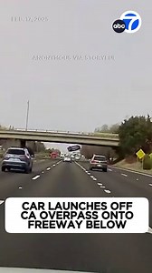 2.1M views · 14K reactions | Motorists had a lucky escape after a vehicle plummeted off an overpass and onto Interstate 5 in Sacramento. Dashcam footage captured the dramatic moment the vehicle veered off the overpass and onto the freeway below, with other cars narrowly avoiding the fallen vehicle and debris. | ABC7 | Facebook