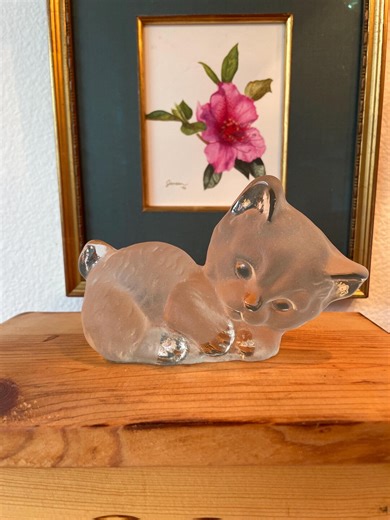 Viking Frosted Glass Kitten Figurine Paperweight | Art Glass Frosted Cat Figure - Etsy