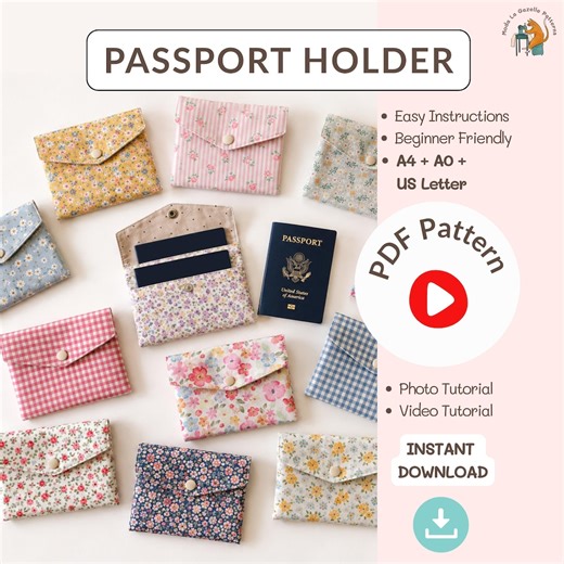 Beginner Passport Holder Sewing Pattern, 2 Pockets Card Wallet PDF, Video Tutorial - Etsy Australia