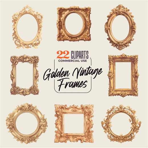 Gold Vintage Frames Cliparts – Ornate Frame Graphics (digital Download) - Etsy
