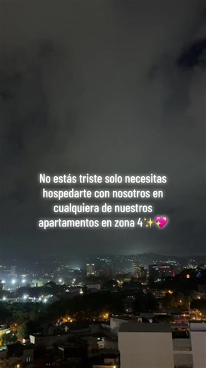 ✨🏙️ ¡Tú no estás triste, solo necesitas vivir una noche mágica! ✨💖 Ven y hospédate en cualquiera de nuestros hermosos apartamentos en Zona 4, Ciudad de Guatemala 🇬🇹, ubicados en el corazón de la ciudad ❤️. Aquí encontrarás todo lo que necesitas para disfrutar una experiencia increíble: 🍸 Bares y discotecas 🛒 Supermercados 👗 Tiendas de ropa 💄 Maquillaje y accesorios 🍕 Comida deliciosa 🍰 Postres y panaderías ✨ ¡Todo cerca para que vivas momentos súper especiales! ✨ 🏡 Reserva tu noche co