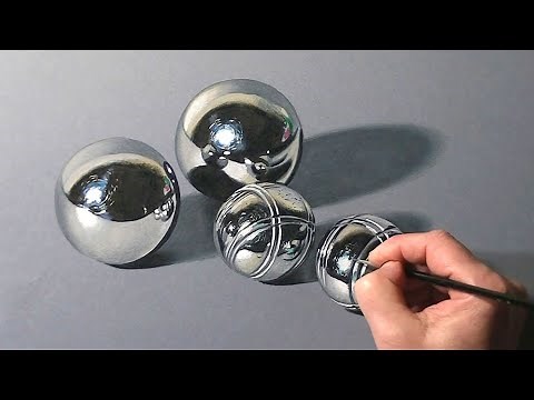Hyperrealistic steel balls painting