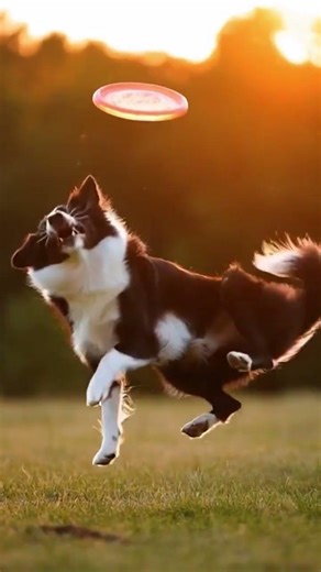 Border collie landing gracefully dust particles rising
