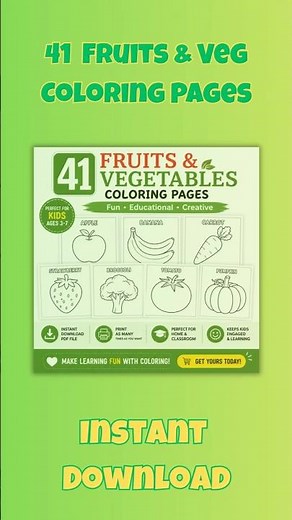 41 Fruits & Vegetables Coloring Pages 🍎🥕 | Printable PDF for Preschool Kids