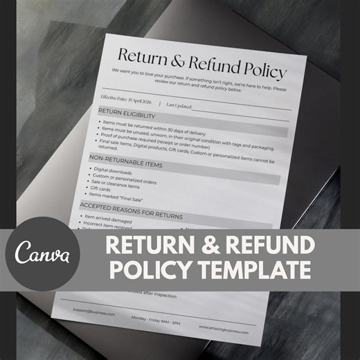 Return & Refund Policy Template | Editable Store Policy | Small Business and Ecommerce Policy | Canva Document - Etsy